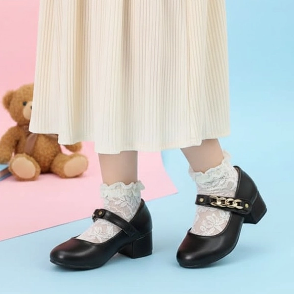 کالج عروسکی دخترانه پاشنه دار چرمی چسبی درگاهی 66